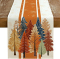 Fall Watercolor Trees & Maple Leaves Striped Table Runner 13x60 Inch, Rustic by GEEORY