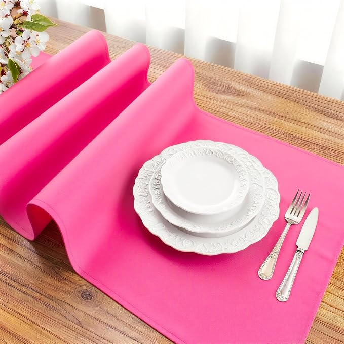 FOLINS&HOME Hot Pink Waterproof Decorative Table Runner 72 Inches Long | 210GSM - Image 3