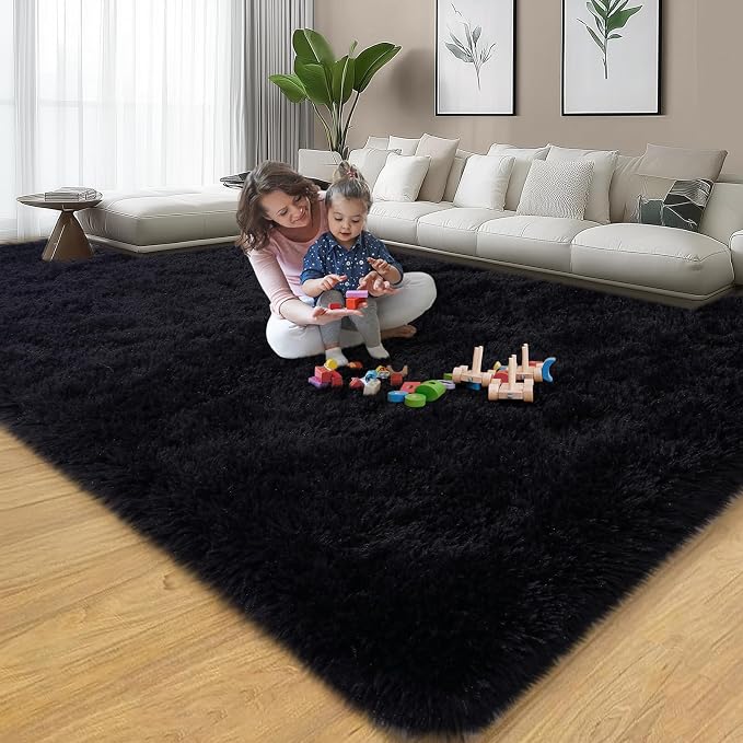 qulint Black Rug for Living Room, 10x14 Area Rug for Bedroom Soft Fluffy Large - Image 9