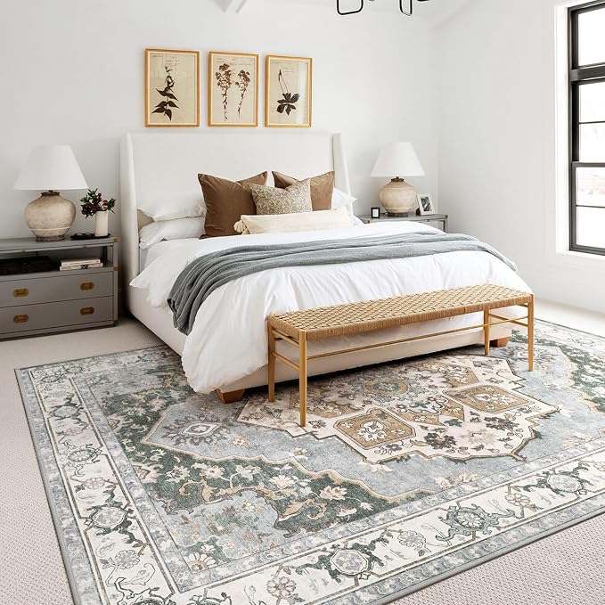 9x12 Washable Area Rug: Vintage Neutral Soft Non Slip Thin Large Floor Carpet - Image 4