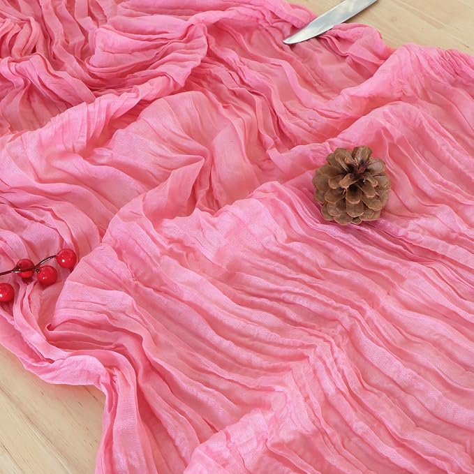 3 Pack Rose Pink Cheesecloth Table Runner 120 Inch Boho Wedding Decor | - Image 5