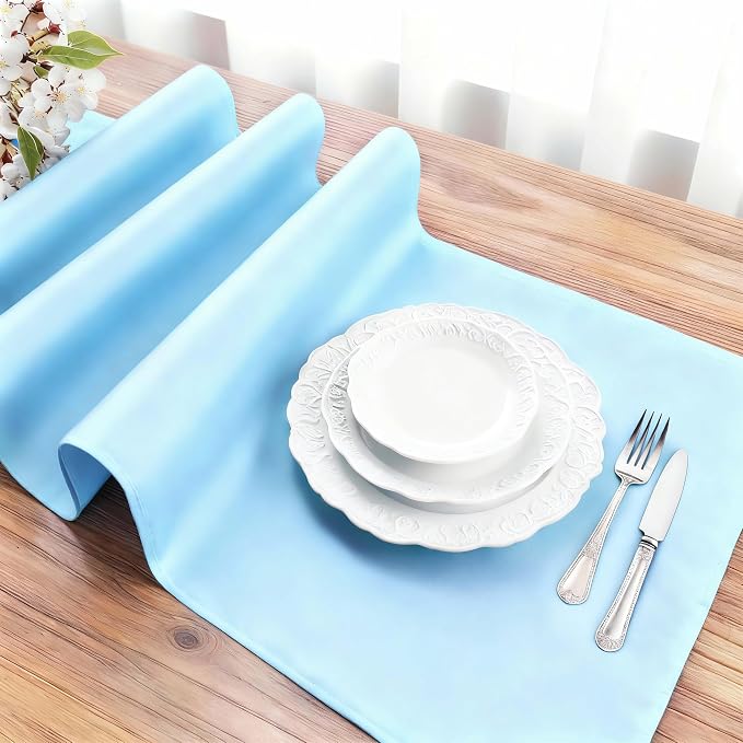 FOLINS&HOME Baby Blue Waterproof Decorative Table Runner 36 Inches Long | - Image 3