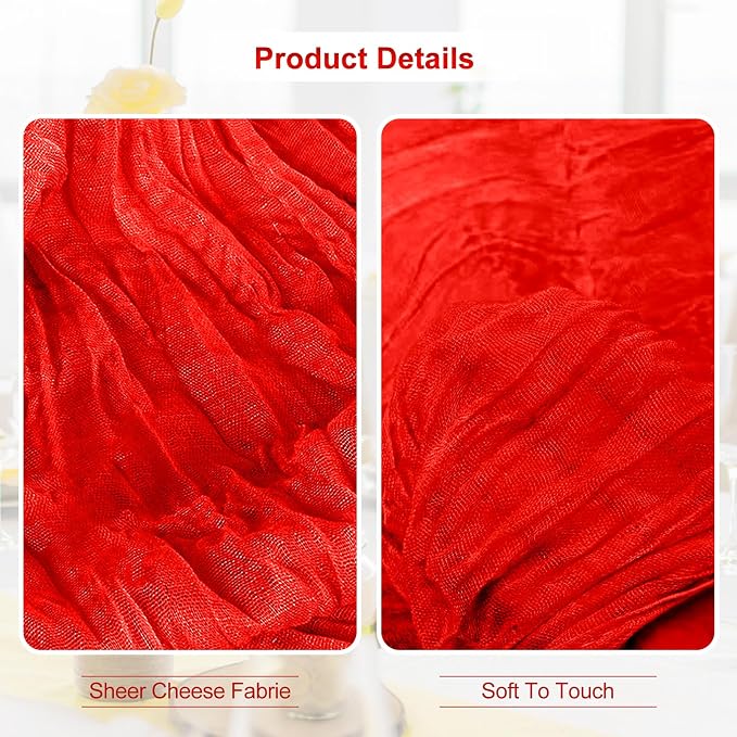 6 Pack Red Cheesecloth Table Runner 35x120 Inch 10Ft Rustic Gauze Cheese Cloth - Image 3