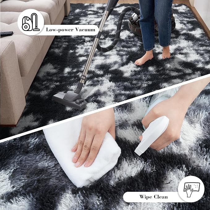 Fluffy Rug Shag Area Rug, Mottling Black 5x8 Area Rugs - Image 5