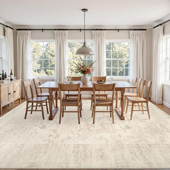 10x12 Area Rug for Living Room: Vintage Boho Neutral Washable Rug Indoor Soft - Image 3