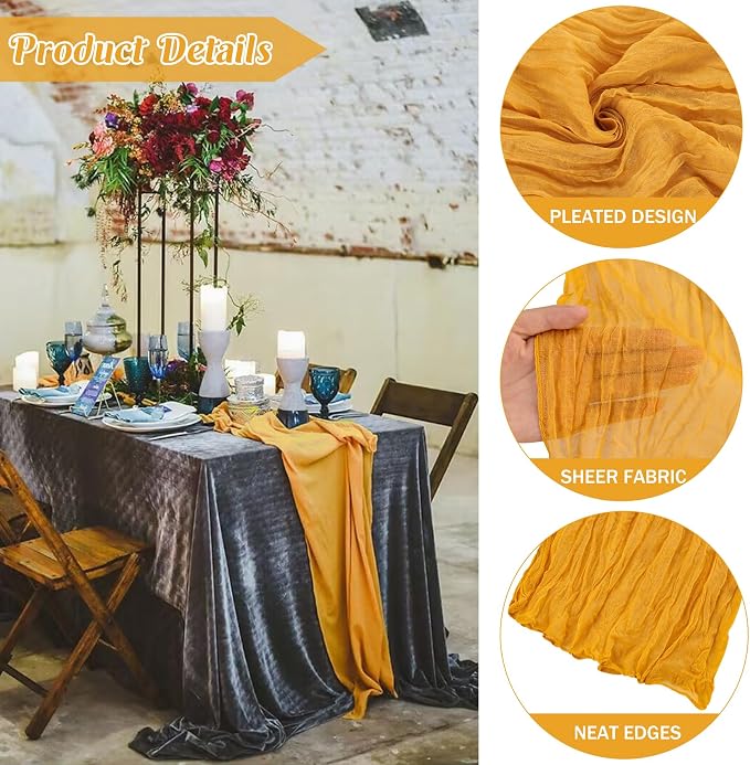 6 Pieces Mustard 10FT Cheesecloth Table Runner Boho Gauze Fabric Table Runner - Image 2