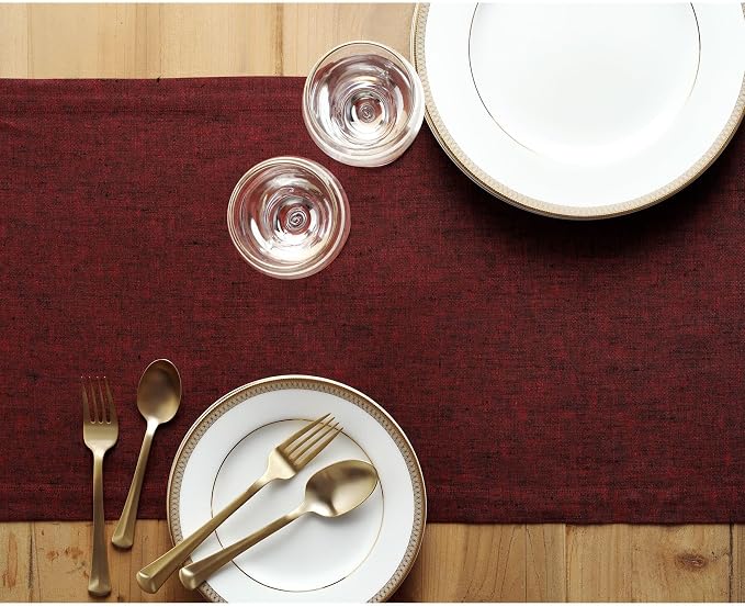Solino Home 100% Linen Dining Table Runner Red Woven, Athena 14 x 36 in | Table - Image 4