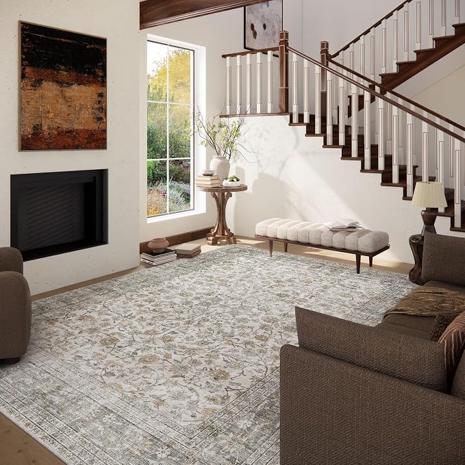 Machine Washable Rugs for Living Room: 8x10 Area Rugs for Bedroom Vintage Stain - Image 2