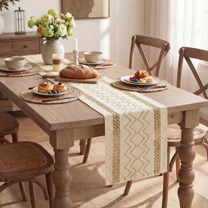 Artoid Mode Burlap Brown Stripe Diamond Woven Table Runner 12x108 Inch | - Image 5