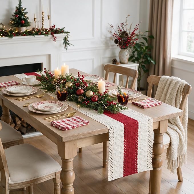 Artoid Mode Rose Red Farmhouse Rustic Table Runner 12x120 Inch | Seasonal - Image 6