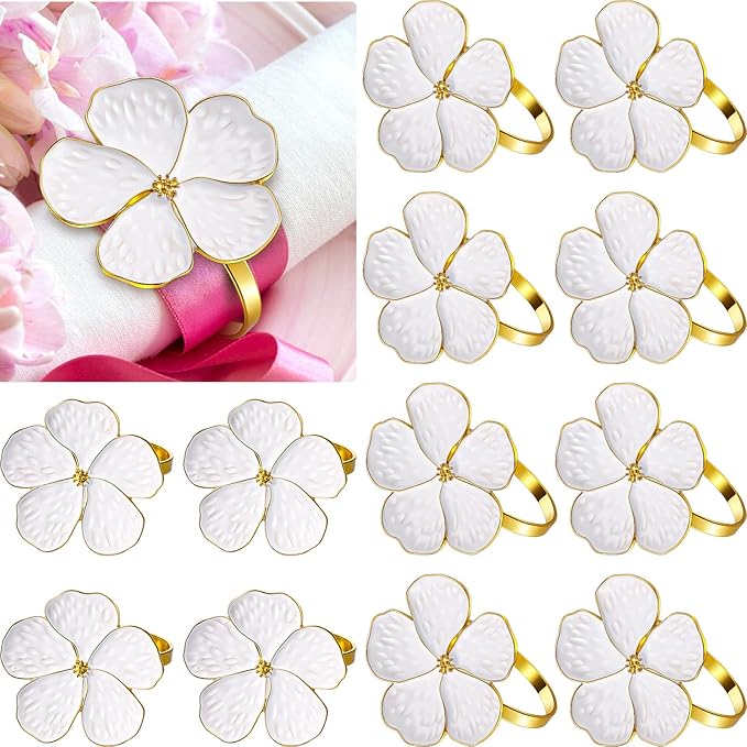 Patelai Set of 150 White Flower Napkin Rings Bulk Gold Napkin Ring Holders | by Patelai