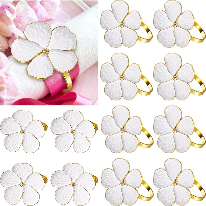 Patelai Set of 36 White Flower Napkin Rings Bulk Gold Napkin Ring Holders | by Patelai