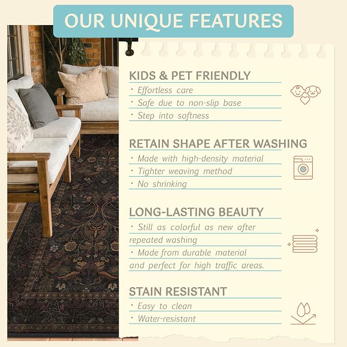 Washable Long 2x10 Hallway Runner Rug - 10ft Floral Foyer Rugs - Image 7