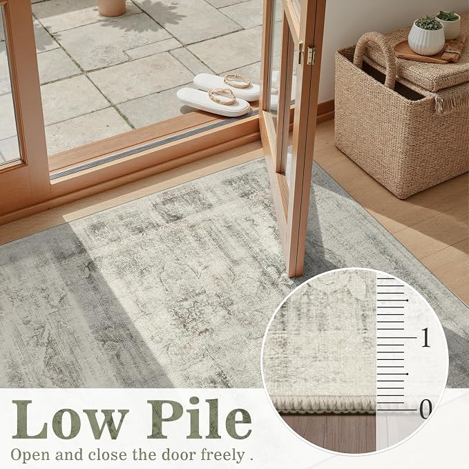 DCX 8x10 Vintage Rug, Machine Washable Stain Resistant Distressed Beige Rug - Image 9