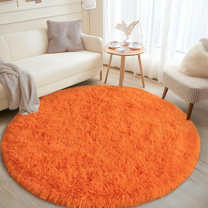 Round Orange Rug for Bedroom, 4 ft Circle Area Rugs for Living Room, Soft - Image 2