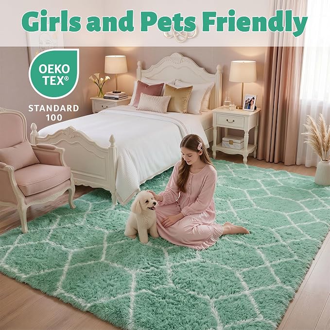ONASAR Rugs for Living Room Bedroom, 5x8 Fluffy Sage Green and White Area Rug - Image 3