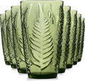 Green Drinking Glasses Set of 8, 16 oz Glass Cups, Vintage Fern Glassware | by QELVIO