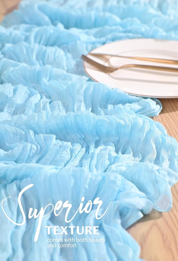Showgeous 2 Pack Baby Blue Cheesecloth Table Runners Boho Wedding Decor | - Image 4