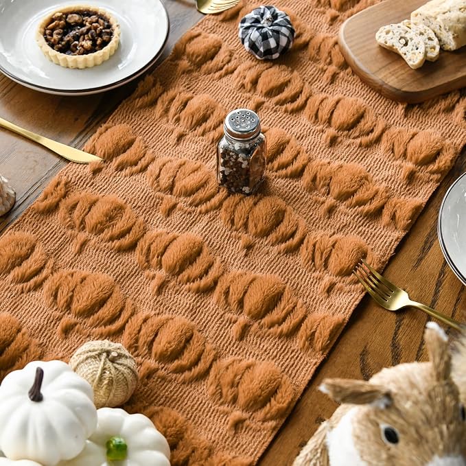 Artoid Mode Caramel Soft Faux Fur Pumpkins Fall Table Runner 13x90 Inch | - Image 4