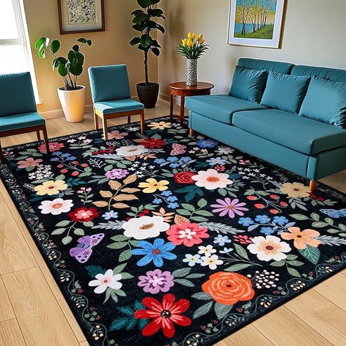 10x12 Area Rugs for Living Room: Floral Washable Rug Vintage Large Soft Boho - Image 2