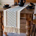 EMMTEEY Macrame Table Runner Boho Style 72 Inches Long, Hexagonal Black | by EMMTEEY