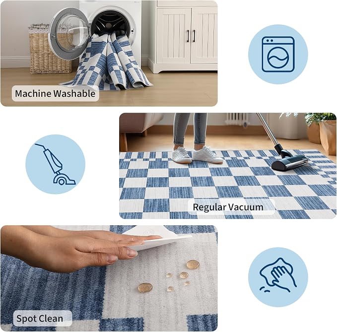 GarveeHome 8×10 Area Rugs for Living Room, Dark Blue Checkered Rug，Modern - Image 8