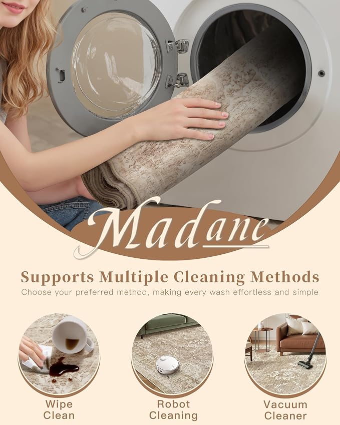 Madane Washable Area Rug 4x6, Low Pile Stain Resistant Vintage Area Rugs - Image 8