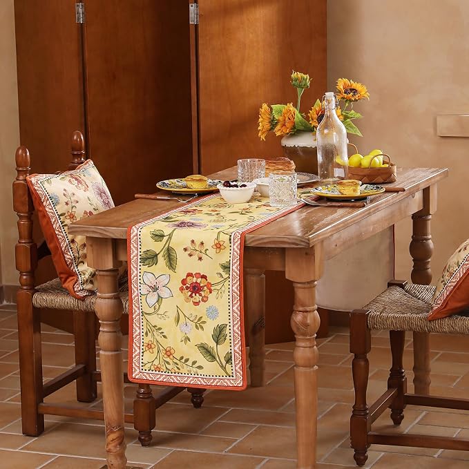bilin gaier Designer French Linen Table Runner, Floral Pattern, Dining Table - Image 4