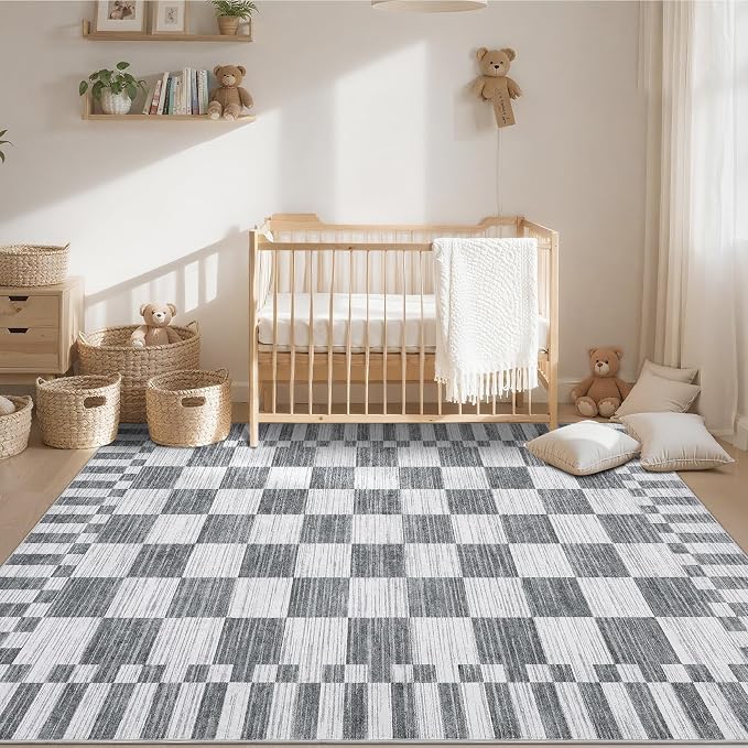 GarveeHome Grey Checkered Rug 5×7 Area Rugs - Image 2