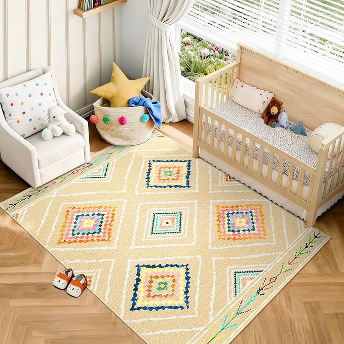 Area Rug 5x7 Rug Machine Washable Non-Slip Low Pile Print Pattern Western Rug by BESTSWEETIE