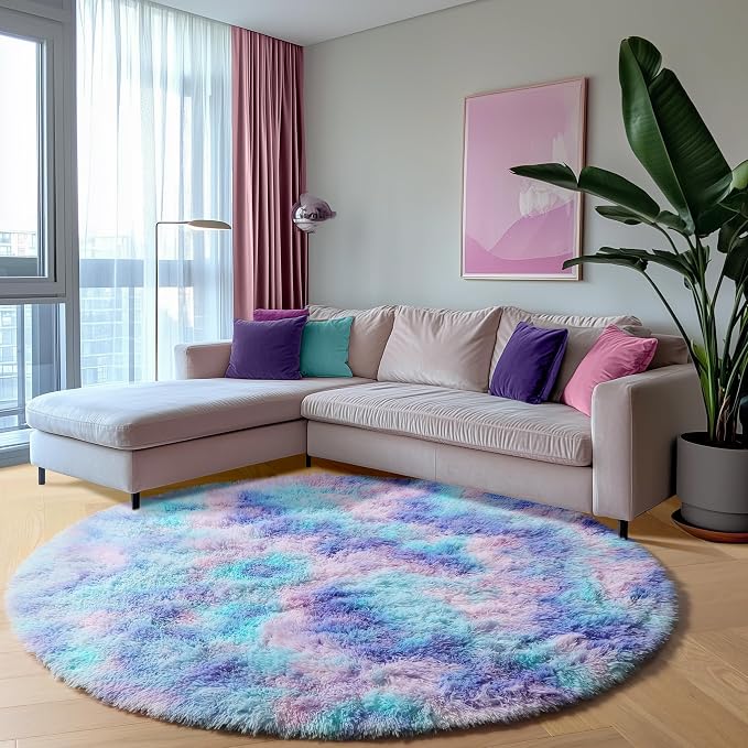 ONASAR Rainbow Round Area Rugs 5ft, Soft Bedroom Circle Rug Mats - Image 4