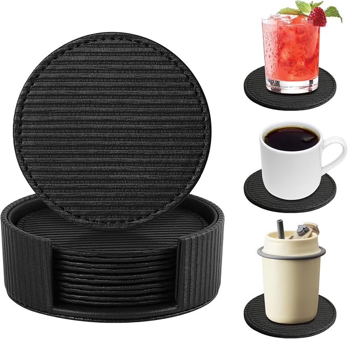 Leather Coasters Set of 6 with Holder, Tabletop Protection, Coffee Table & Bar - Image 6