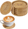 8Pcs Handmade Natural Rattan Coasters Set by ANPHSIN