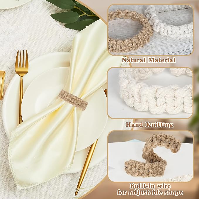 Meplait Napkin Rings Set of 12, Boho Napkins Holders Ring - Image 4