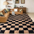 Shag Rugs for Living Room 6x9, Ultra Soft Checkered Black Beige Big Fuzzy Rugs by Ailyei