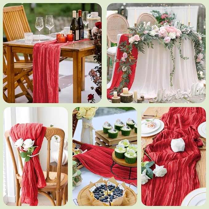 Cheesecloth Table Runner Red 10FT Boho Gauze Runner, 4 Pack | 120 Inch Cheese - Image 7
