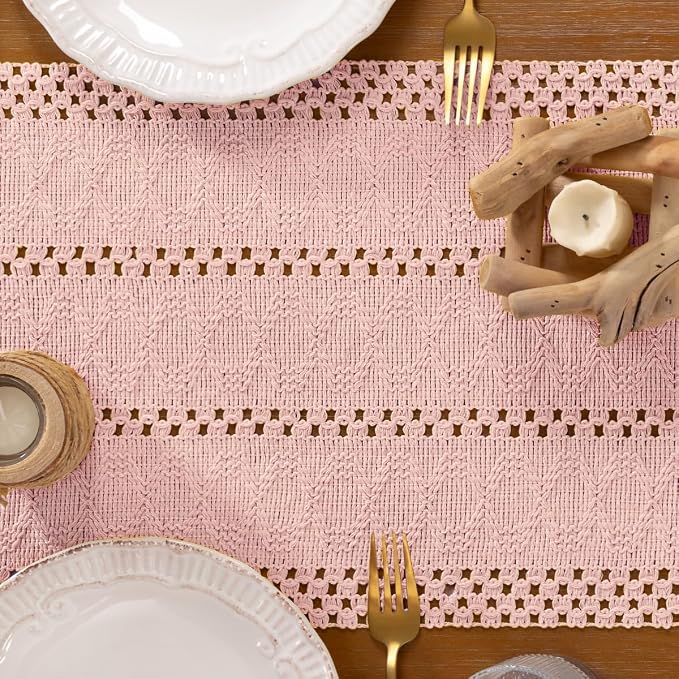 DeZerlor Boho Macrame Table Runner Spring Easter Farmhouse Woven Small Table - Image 8