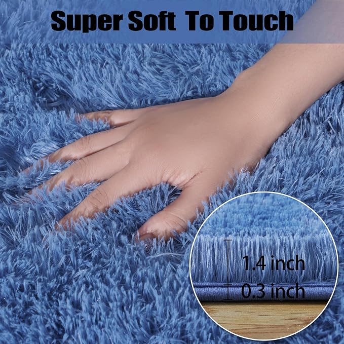 qulint Blue Rug for Living Room 8x10, Plush Fluffy Bedroom Rug 8x10 Soft Shag - Image 2