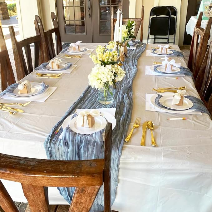 10 Pack Dusty Blue Cheesecloth Table Runner 10FT Boho Gauze Fabric Table Runner - Image 6