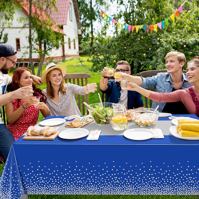 12Pcs Blue Silver Tablecloth Party Decorations, Plastic Royal Blue Table Cloth - Image 6