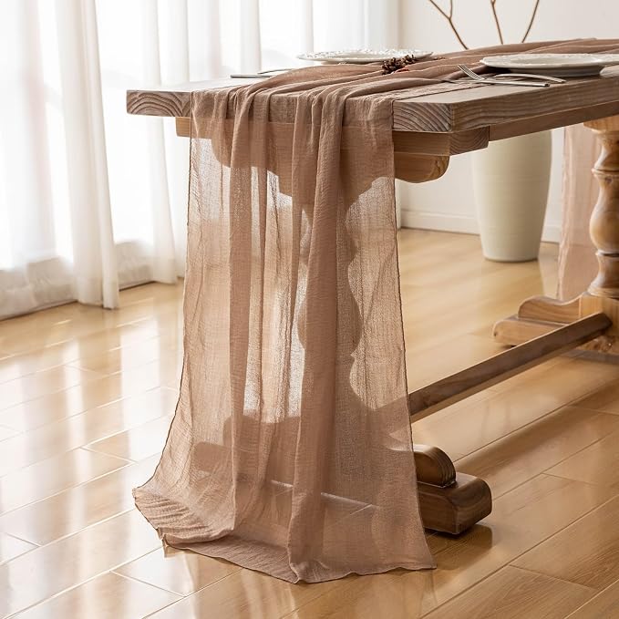 3Pcs Nude Cheesecloth Table Runner 120 Inches - Image 4