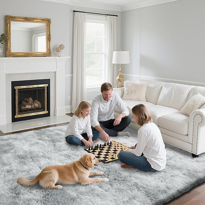 Fluffy Rug Shag Area Rug, Mottling Grey 4x6 Area Rugs - Image 4