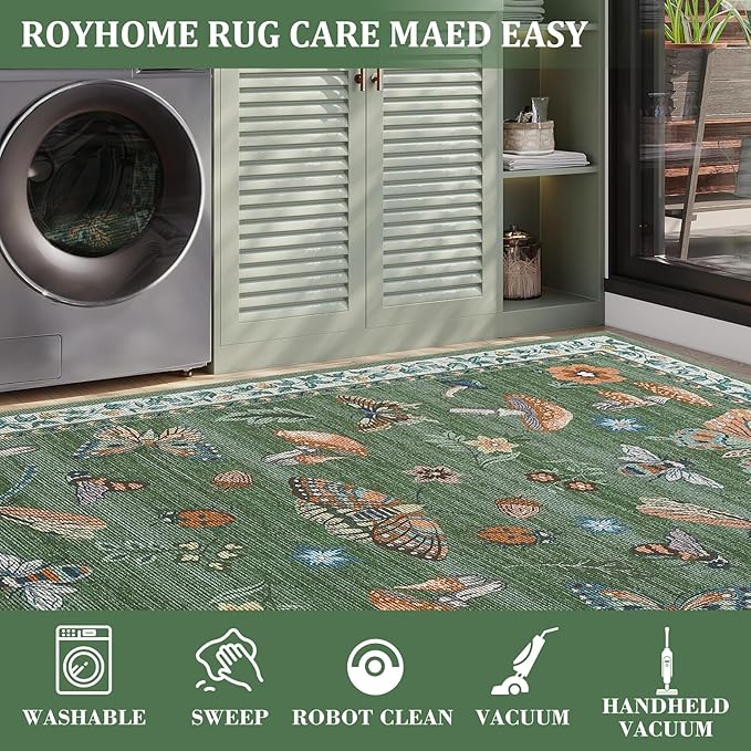 Mushroom Insect 8ft Round Rug Washable Non-Slip Soft Ultra-Thin Large Boho - Image 4
