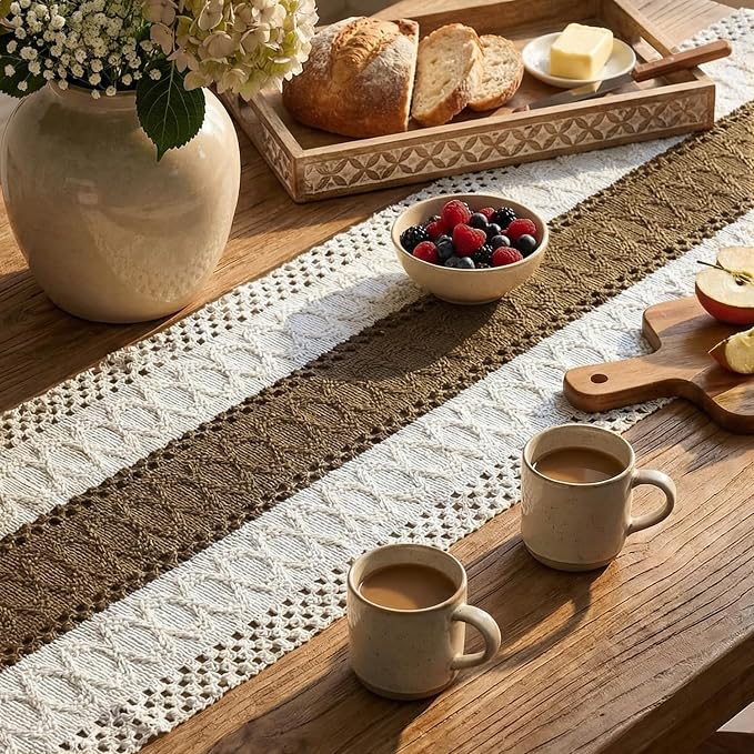 Artoid Mode Coffee Farmhouse Rustic Table Runner 12x108 Inch | Seasonal Holiday - Image 3
