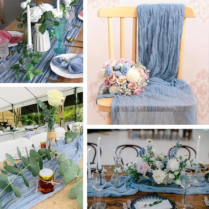 8 Pack Dusty Blue Cheesecloth Table Runner 20 x 120 inch Gauze Table Runners 10 - Image 4