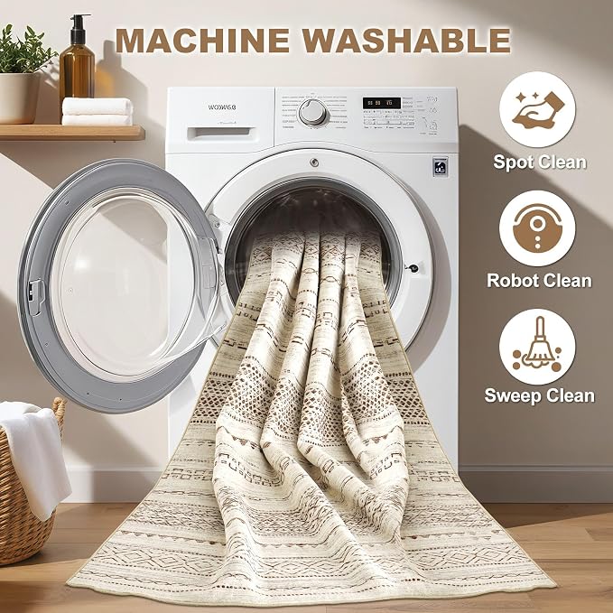 Nakagishi Area Rug Living Room Rugs: 5x7 Machine Washable Boho Large Neutral - Image 2