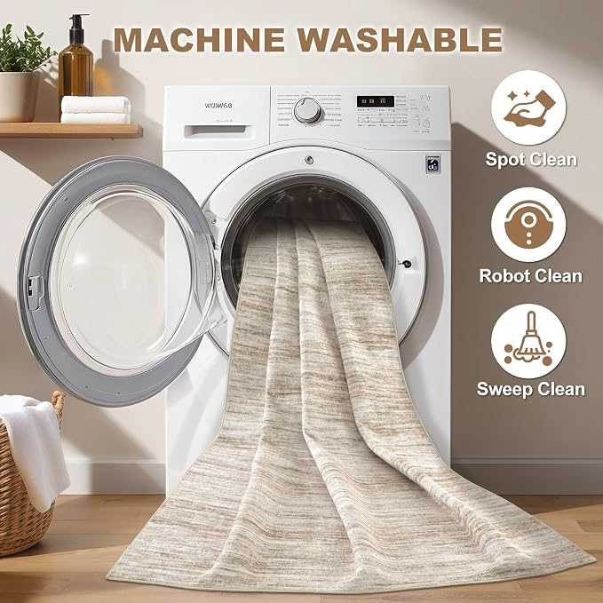 Nakagishi 5x8 Area Rugs Living Room: Washable Large Vintage Rug Neutral - Image 2