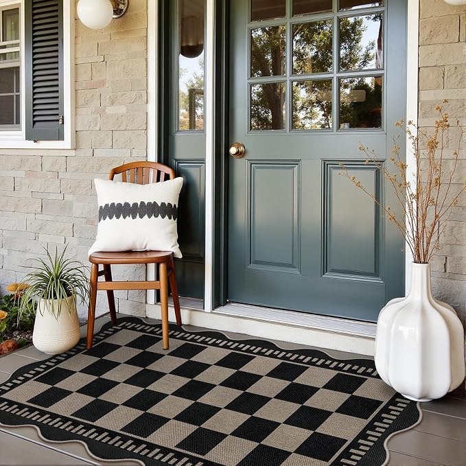 Checkered Easy Jute 3x5 Outdoor Patio Rug, Washable Rugs - Image 3