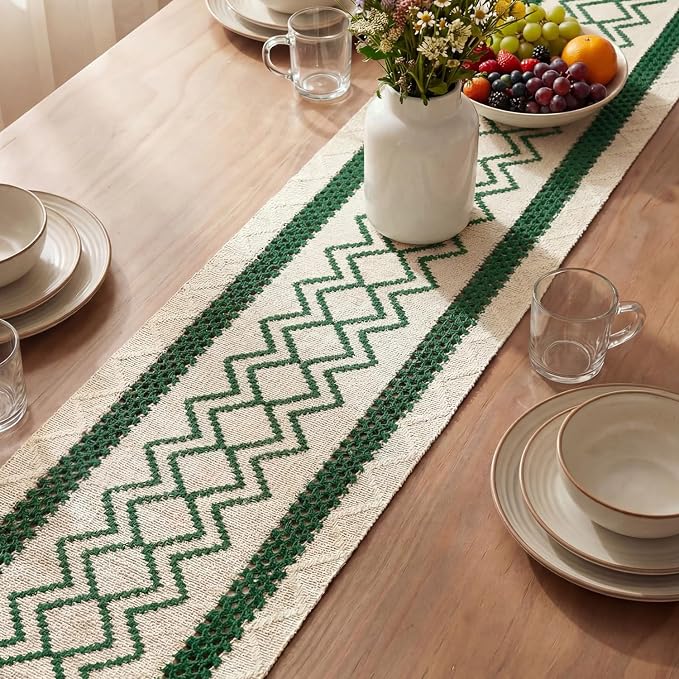 Artoid Mode Forest Green Stripe Diamond Woven Table Runner 12x36 Inch | Holiday - Image 3
