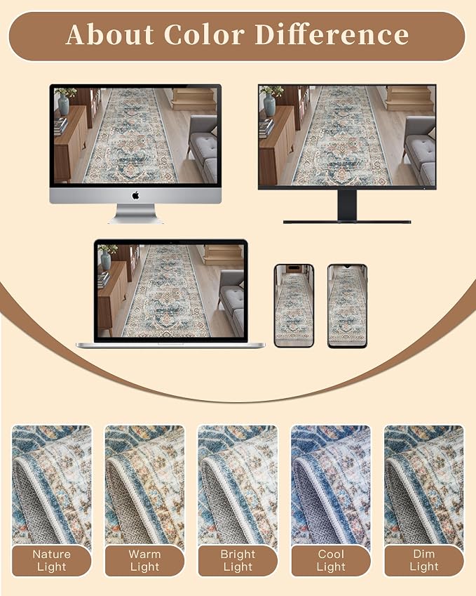 Madane Runner Rug 2x8, Washable Hallway Runner Rugs, Non-Slip Low-Pile Soft - Image 9